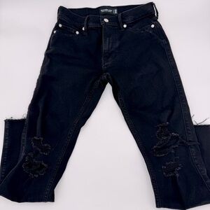 Abercrombie & Fitch Men’s Black Super Skinny Jeans 29x32 Distressed Raw Hem